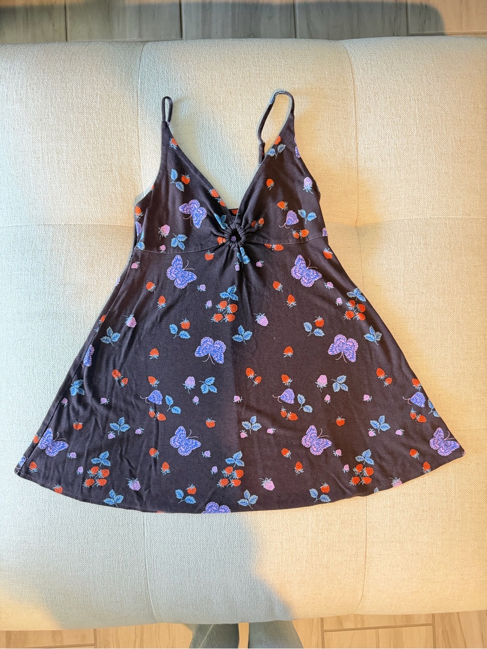 Urban Outfitters Black Mini Dress with Purple Butterflies & Red Berries - Picture 3 of 3